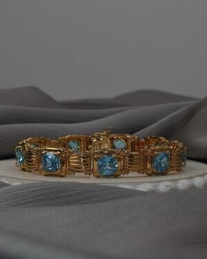 Vintage Sterling Silver Aquamarine Bracelet 34.2G / 7.6in